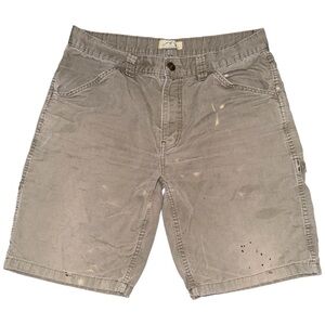 Men’s Brown Cargo Shorts Size 34 Workwear Utility Grunge Bleach Paint Distressed